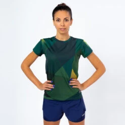 Camiseta De Manga Corta Running Poliéster Reciclado Mujer TRR Verde Y Azul