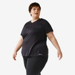 Kalenji Camiseta Running Manga Corta Transpirable Talla Grande Mujer Dry Azul -Ropa Deportiva Tienda camiseta running manga corta transpirable talla grande mujer dry negro