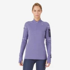 Camiseta Running Térmica Mujer Kiprun Warm Light Morada