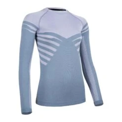 CAMISETA SIN COSTURAS CONFORT MANGA LARGA TRAIL RUNNING MUJER AZUL LILA