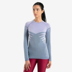 CAMISETA SIN COSTURAS CONFORT MANGA LARGA TRAIL RUNNING MUJER AZUL LILA -Ropa Deportiva Tienda camiseta sin costuras confort manga larga trail running mujer azul lila 3