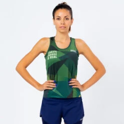 Camiseta Sin Mangas Running De Poliéster Reciclado Mujer TRR Azul Y Verde