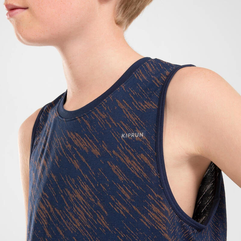 Camiseta Sin Mangas Running Sin Costuras Niños - KIPRUN CARE Marino Naranja 4 Camiseta Sin Mangas Running Sin Costuras Niños - KIPRUN CARE Marino Naranja - Imagen 4