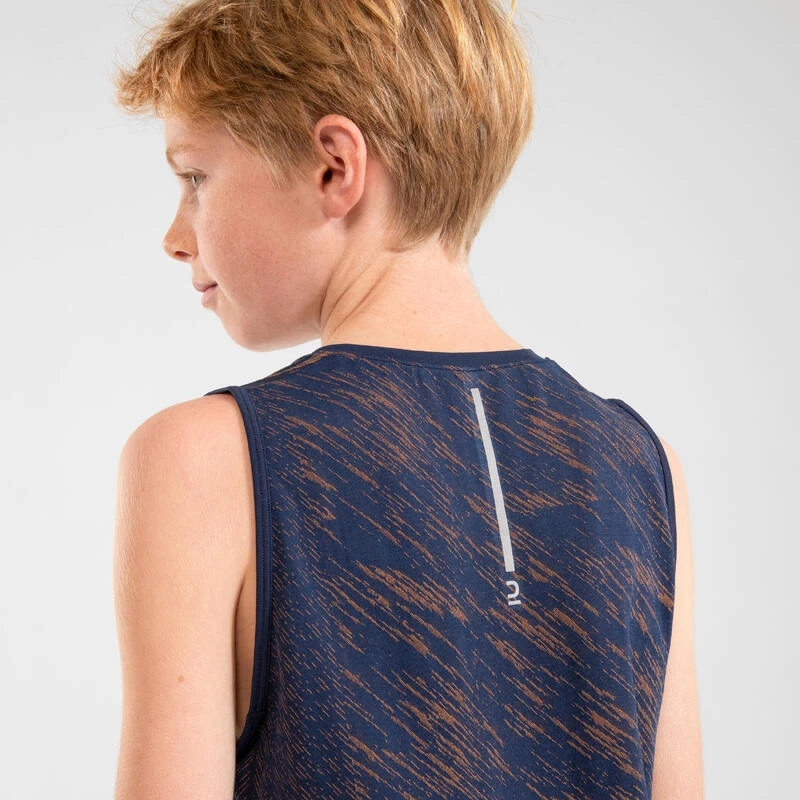 Camiseta Sin Mangas Running Sin Costuras Niños - KIPRUN CARE Marino Naranja 5 Camiseta Sin Mangas Running Sin Costuras Niños - KIPRUN CARE Marino Naranja - Imagen 5