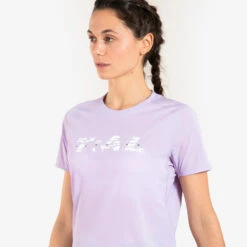 CAMISETA TRAIL RUNNING MUJER LILA ESTAMPADO MANGA CORTA -Ropa Deportiva Tienda camiseta trail running mujer lila estampado manga corta 1